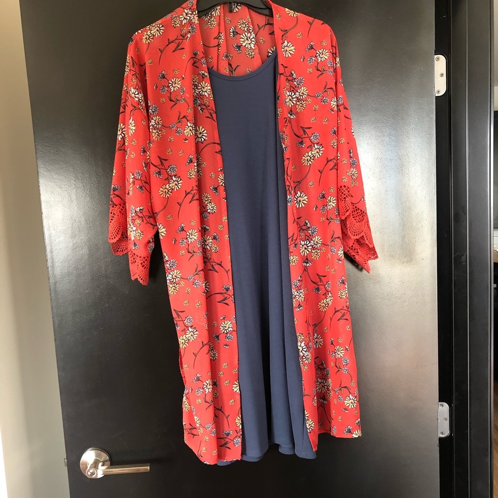 Blue halter dress with floral cover-up